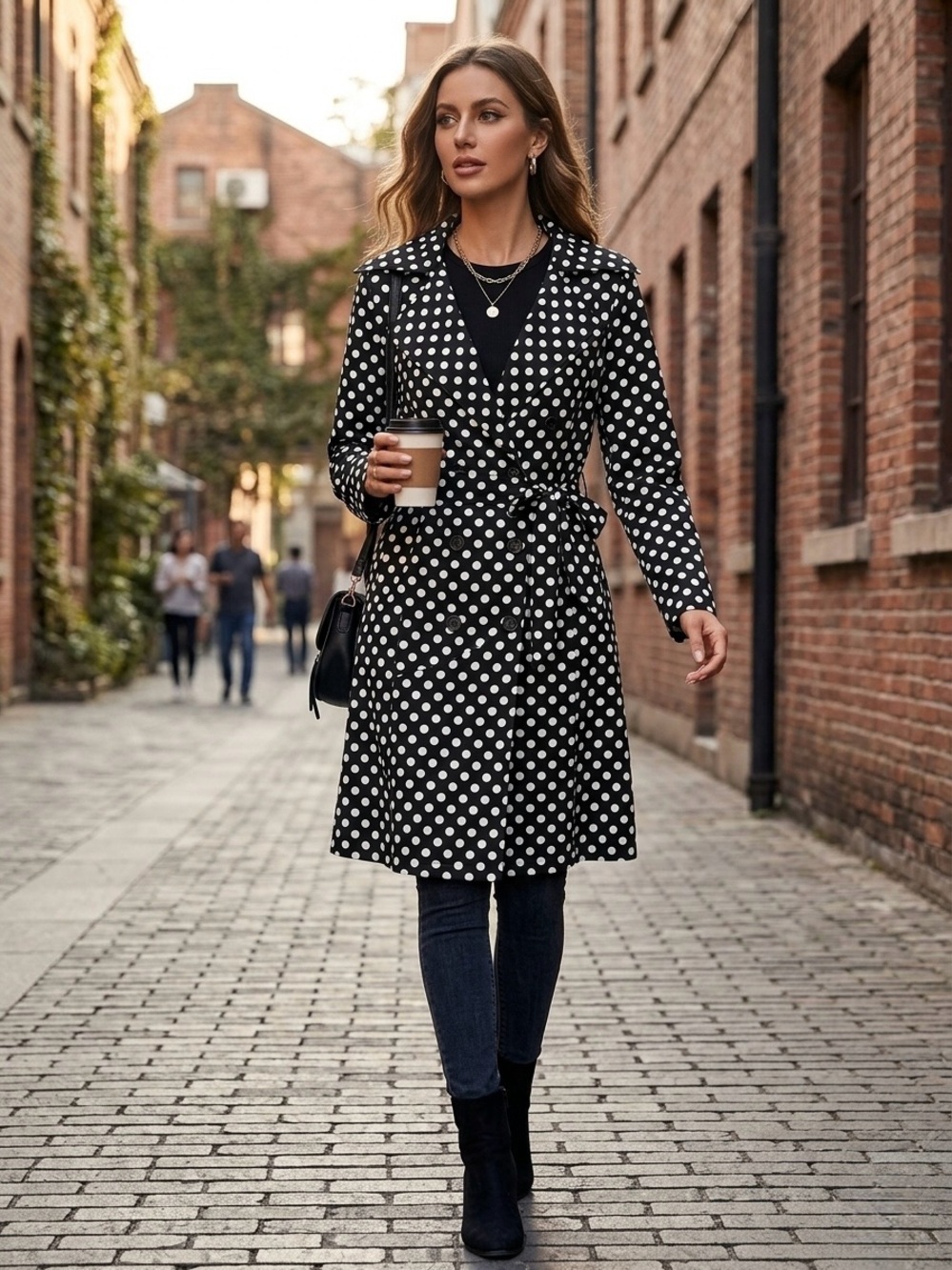 Oui C'est Moi Polka Dot Light Weight Trench Coat Black White M
